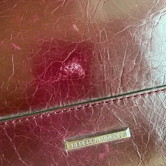 Rebecca Minkoff Maroon Leo Soft Leather Envelope Clutch Zipper Decor GUC - Picture 3 of 4